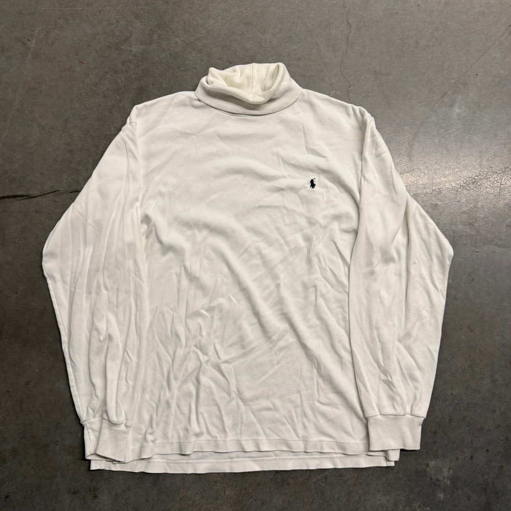 Vintage Polo Ralph Lauren White Turtleneck Sweater Mens Large Made in USA Cotton